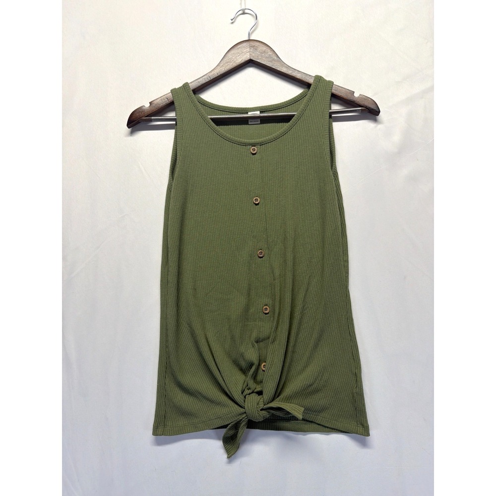 Old Navy Ribbed Knit Tank Top Girls XL-14 Green Tie‎ Hem Sleeveless Button Front